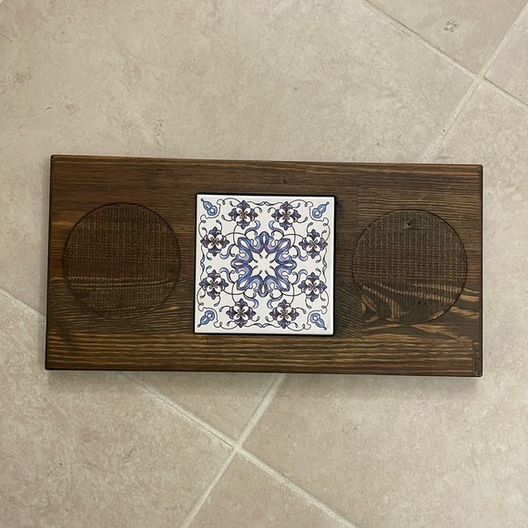 Vintage Wooden Large Coaster with Tiling - Picture 2 of 8